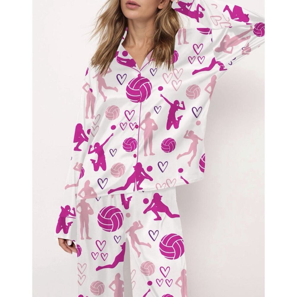 Sheshow Volleyball Satin Pajama Pant Set For Women- Size 2x